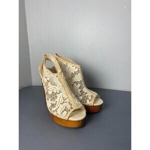 Lucky Brand Womens Ivory Lace Wedge Sandals Size 8